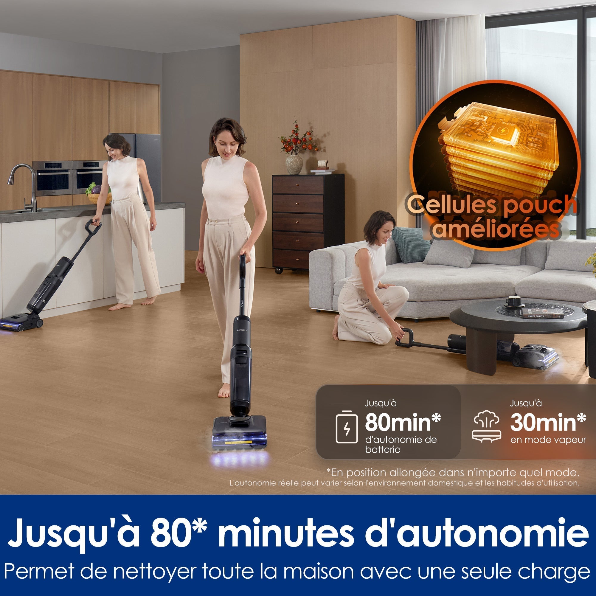 Le FLOOR ONE S7 Stretch Steam Aspirateur Balai Vapeur Sans Fil Tout-en-Un